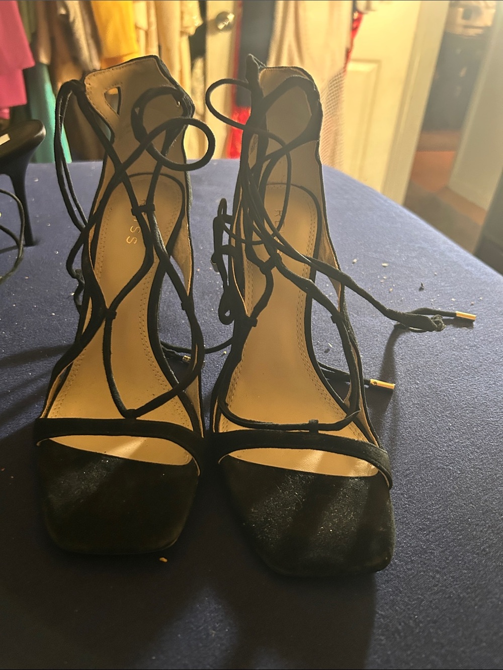 Armani Exchange Black Lace-Up Stiletto Heels